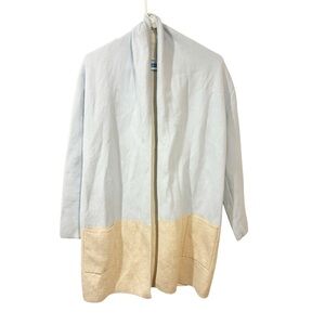 Burgess Cream Blue THE LONG TRAVEL COAT Cotton Cashmere Cardigan Size XS